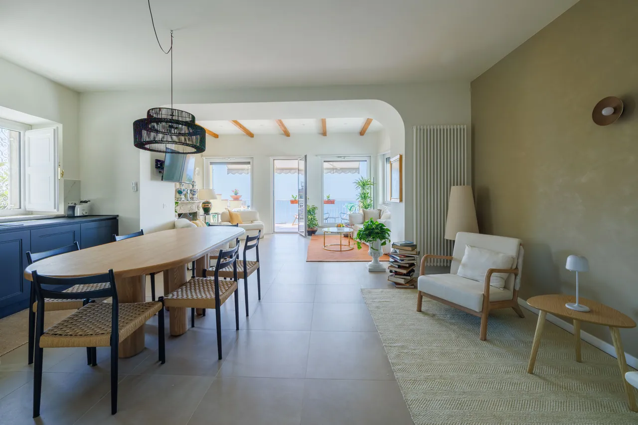 the dining table at Casa Awaya, open to the living room