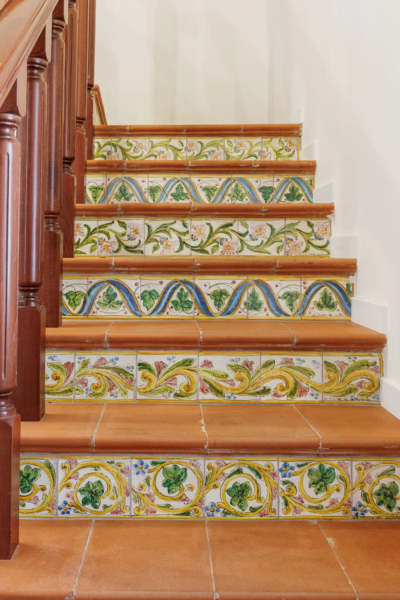 the hand-painted majolica staircase and the hallways