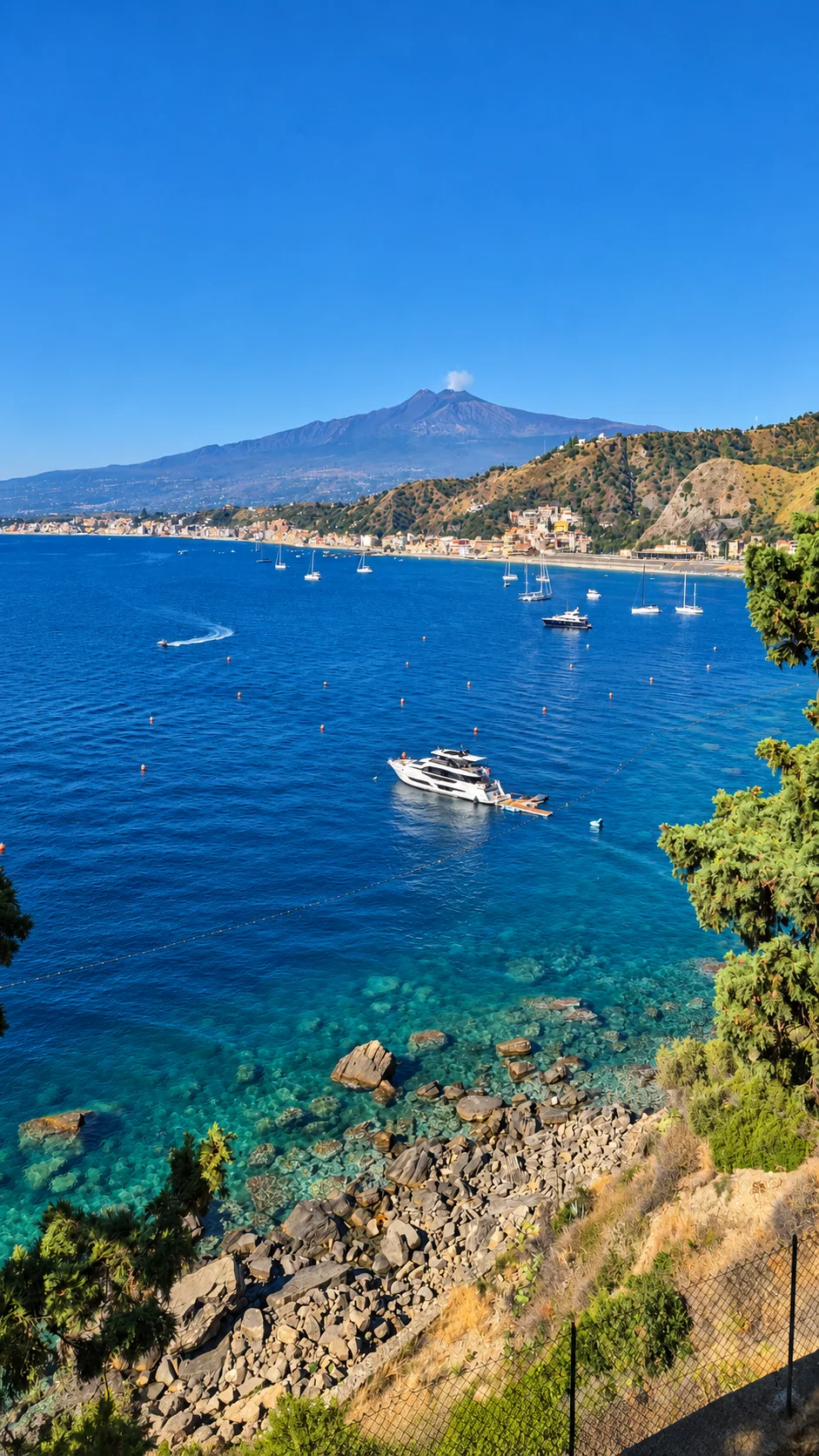 The bay of Taormina with Etna in the background